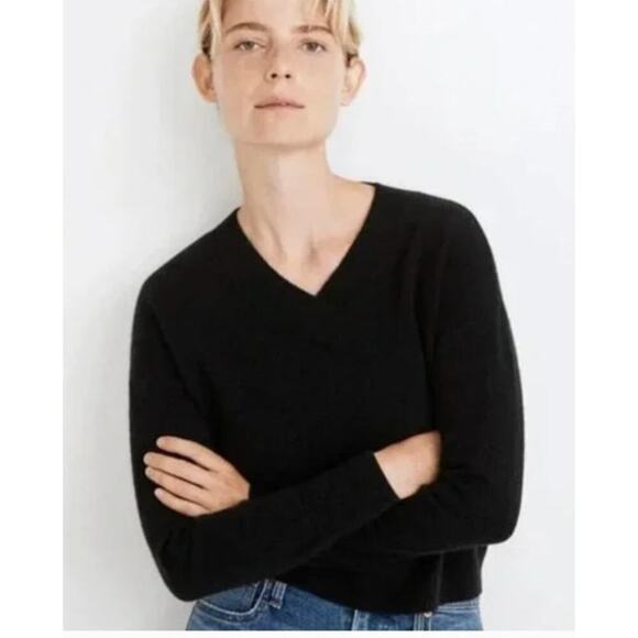 Madewell Cashmere Sweater V Neck Black NWT XXS - Picture 1 of 7